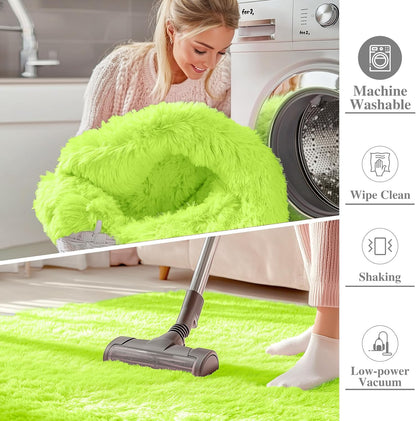 OLANLY Runner Rugs - Soft, Machine Washable Shaggy Carpet for Hallway & Bedroom | Lime Green 2x8