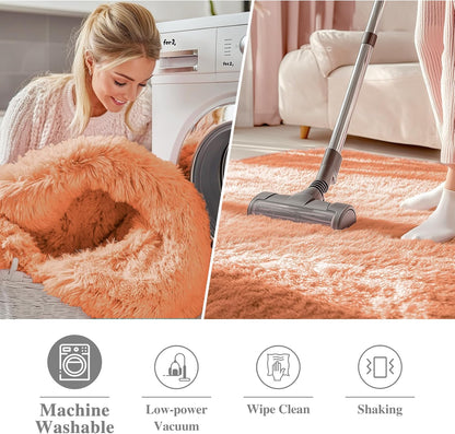 OLANLY Round Area Rug - Soft & Fluffy Muted Orange Shaggy Carpet | 6 ft Circle for Bedroom & Living Room Decor