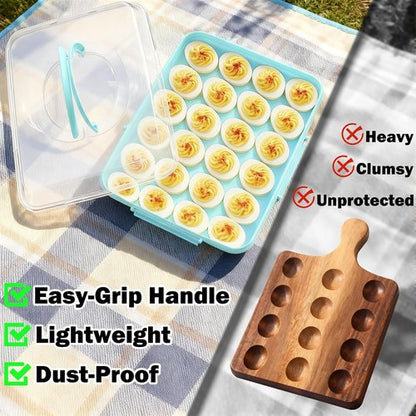 Deviled Egg Containers by [Brand Name] - 24 Count Reusable Storage Tray with Lid & Handle for Parties | Blue