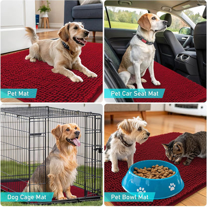 OLANLY Dog Door Mat - Absorbent Non-Slip Washable Chenille Mat for Muddy Paws | 40x32 Red