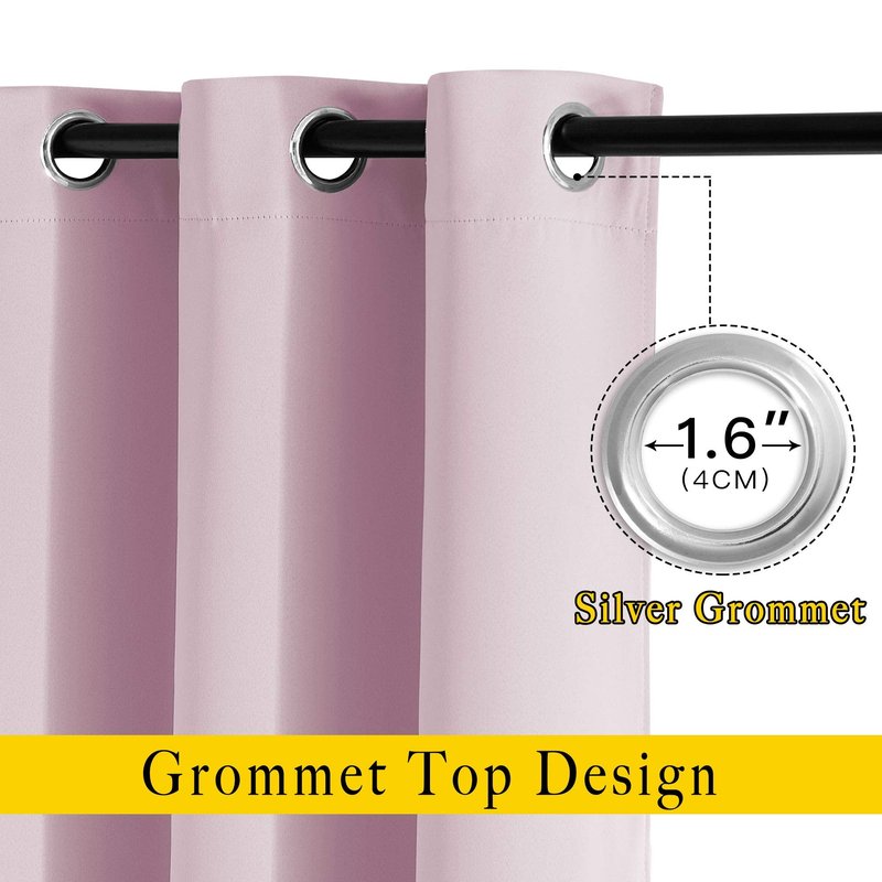 NICETOWN Room Darkening Short Curtains for Kitchen - Thermal Insulated Solid Grommet Top Room Darkening Curtain Panels/Draperies for Bedroom/Cafe (Baby Pink, 1 Pair, 34 x 50 Inch)