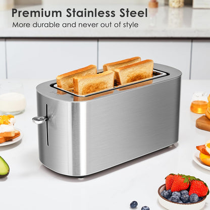 NIKLEMON 4-Slice Stainless Steel Toaster - LED Display, Touch Buttons, Extra Wide Slots, 1300W