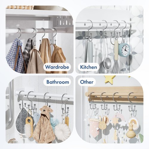 Bathway Shower Curtain Hooks Chrome Shower Curtain Rings, 12 Pcs Metal Double Hooks Rings Rust Proof for Bathroom Shower Curtain Rod