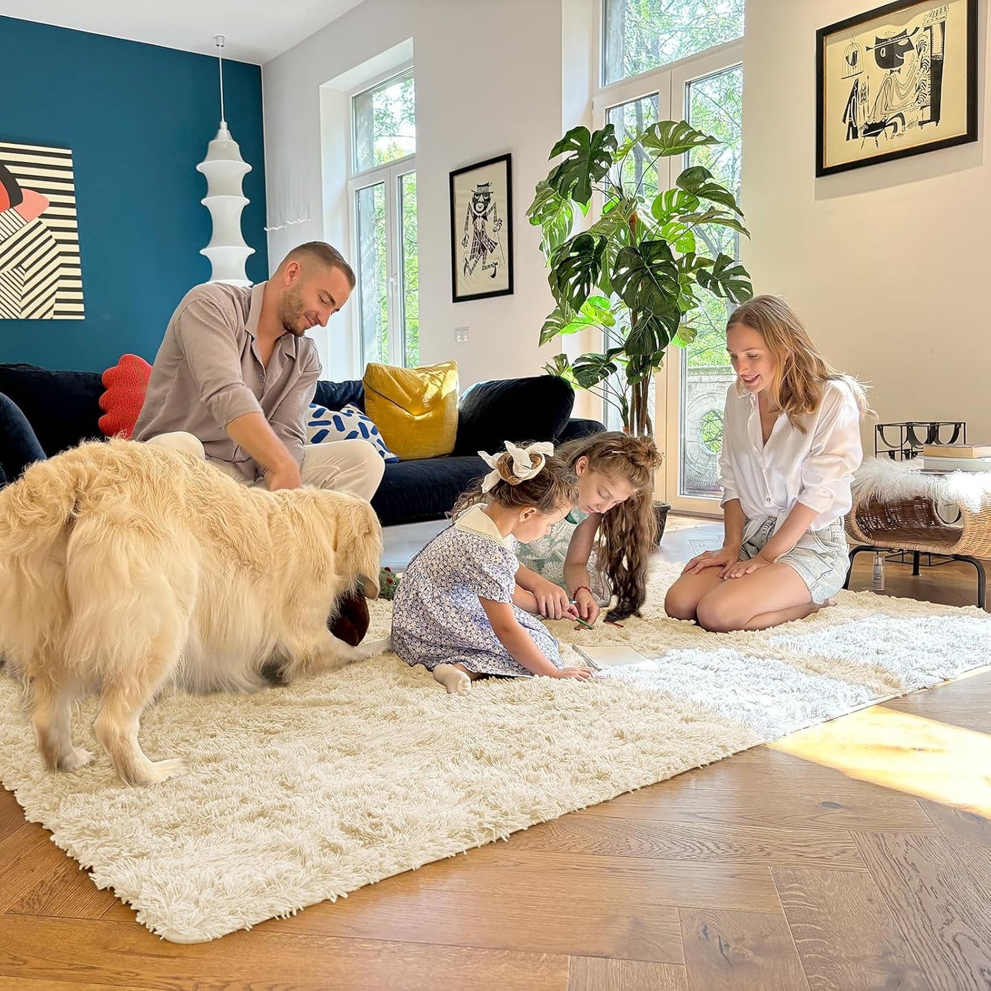 OLANLY Soft Fluffy Shaggy Bedside Rug - Machine Washable 2x3 Entryway Carpet in Cream for Kids & Nursery Decor