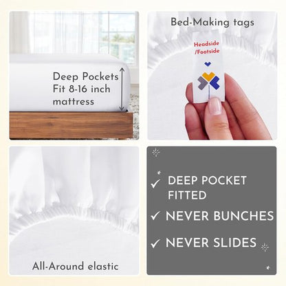 California Design Den King Size Sheet Sets - 400 Thread Count 100% Cotton Sateen, Deep Pocket | 6 Flat & Fitted Sheets + 12 Pillowcases (White)