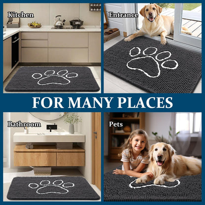 OLANLY Dog Door Mat - Absorbent Non-Slip Mud Mat for Paws | Quick Dry Chenille, 40x32, Dark Grey