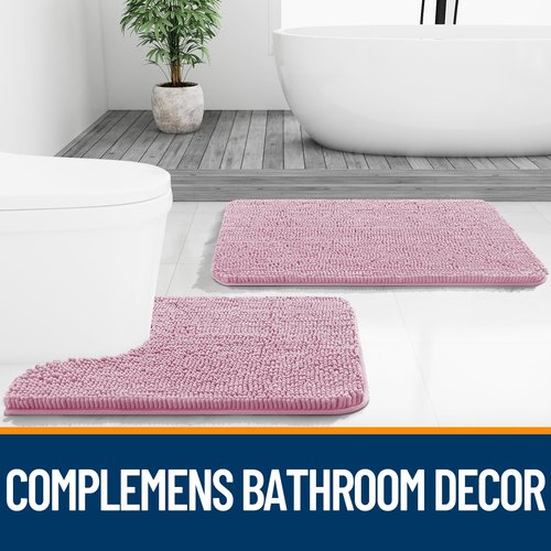 OLANLY Bathroom Rugs 45x27, Extra Soft Absorbent Chenille Bath Rugs, Rubber Backing Quick Dry, Machine Washable Bath Mats for Bathroom Floor, Tub and Shower, Home Decor Accessories, Dusty Rose