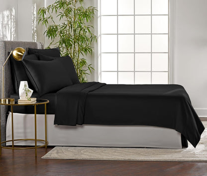 Pure Bamboo Twin Sheets - Luxuriously Soft & Cooling 100% Organic Viscose Bed Set | Black, Double Stitching