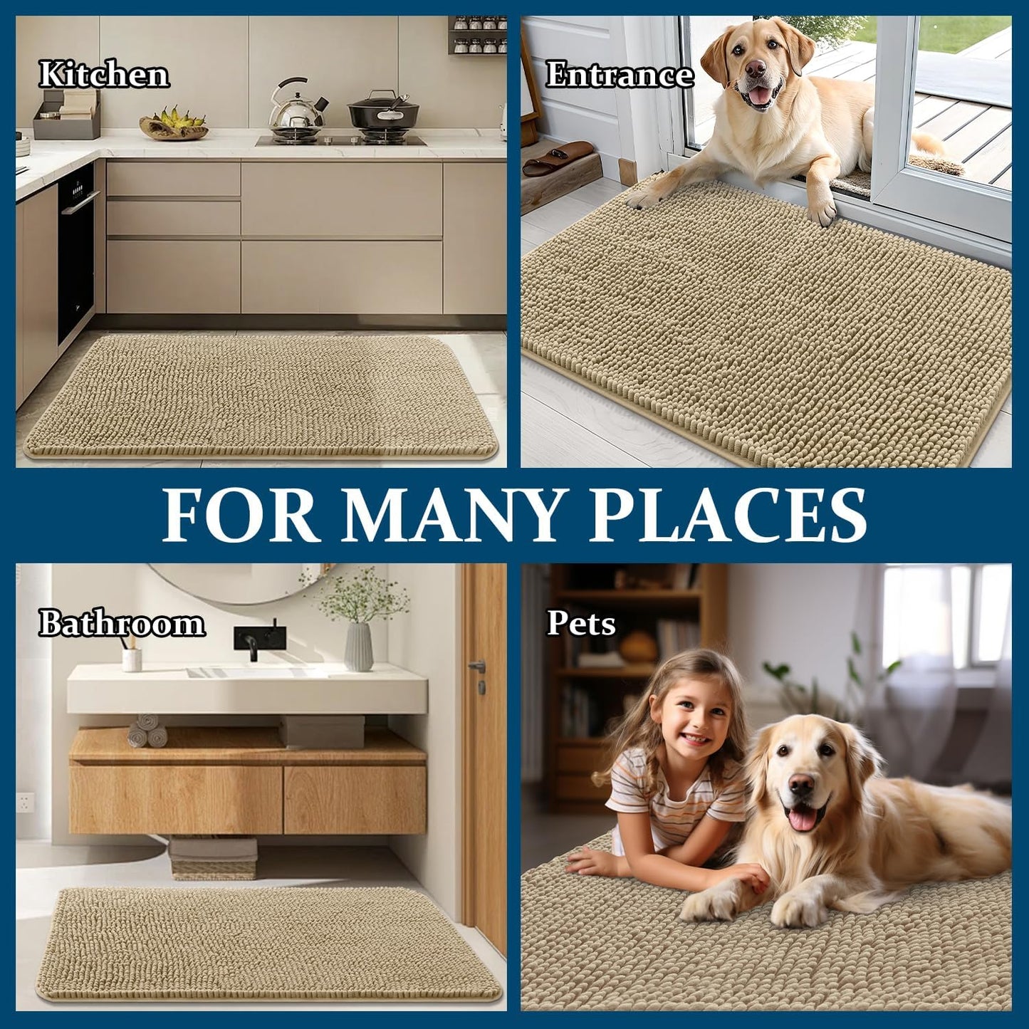 OLANLY Dog Door Mat - Absorbent Non-Slip Chenille Mat for Muddy Paws | 40x32 Beige Quick Dry Doormat