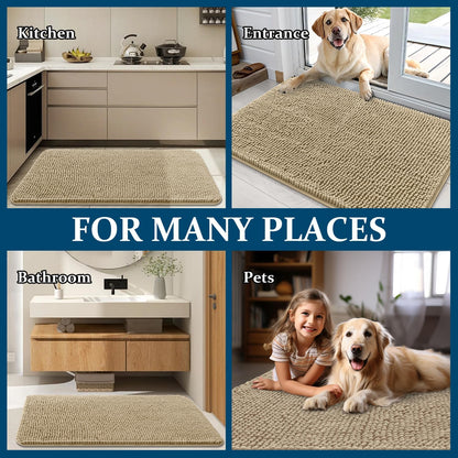 OLANLY Dog Door Mat - Absorbent Non-Slip Chenille Mat for Muddy Paws | 40x32 Beige Quick Dry Doormat
