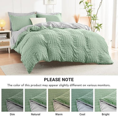 HYMOKEGE Full Size Comforter Set - Luxury 7-Piece Bedding Set in Sage Green & Light Grey for All Seasons