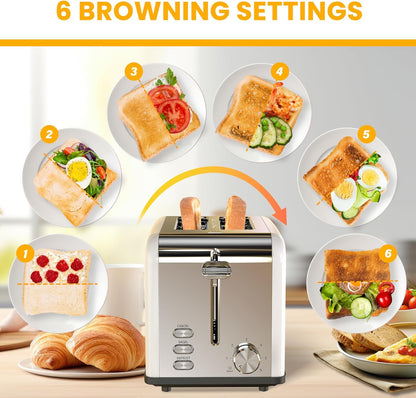 Simple Deluxe 2-Slice Toaster - 6 Browning Settings, Extra Wide Slot & Removable Crumb Tray - White