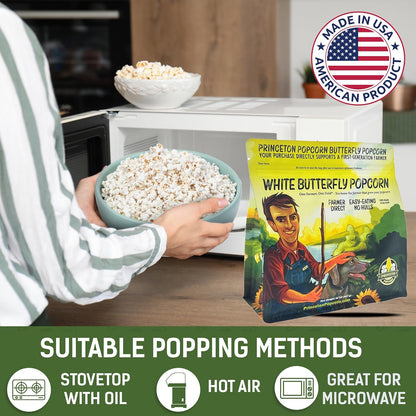 Princeton Farmer Bob's Baby White Popcorn Kernels - Tender Hulless 2lb Bag | Fresh & Delicious Flavor