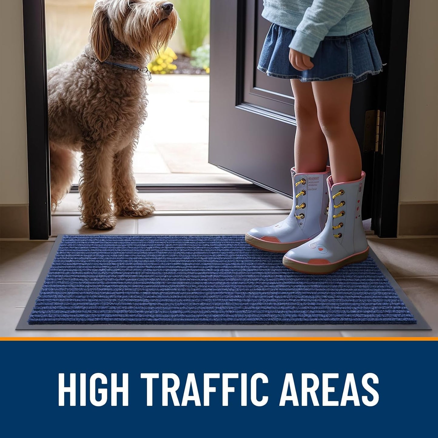 OLANLY Waterproof Heavy Duty Front Door Mat - 2-Pack, 29.5 x 17 Inch, Fade Resistant, Easy Clean, Blue