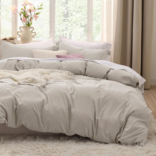 Bedsure Oversized King Duvet Cover - 3 Pieces Prewashed Cotton-Like Polyester Extra Soft Bedding Set, Includes 1 Duvet Cover 120x98 Inches with Zipper Closure & 2 Pillow Shams, Linen, No Comforter