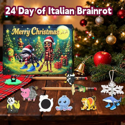 Italian Brainrot Advent Calendar - 24 Days Countdown with Mini Figurines, Keychains & More for Kids 3+