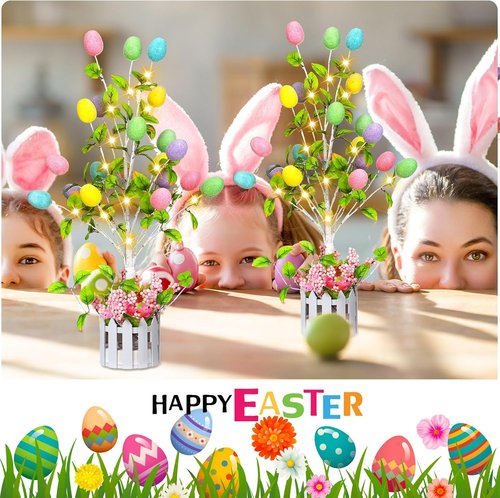 Glooglitter 24-Inch Tall Lighted Easter Egg Tree - LED Indoor Table Decoration for Spring Celebrations