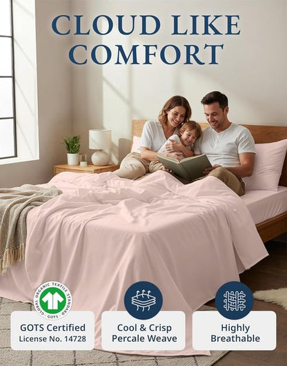 Lane Linen 100% Organic Cotton California King Sheet Set - Soft, Fade-Resistant & Naturally Cooling - Sepia Rose