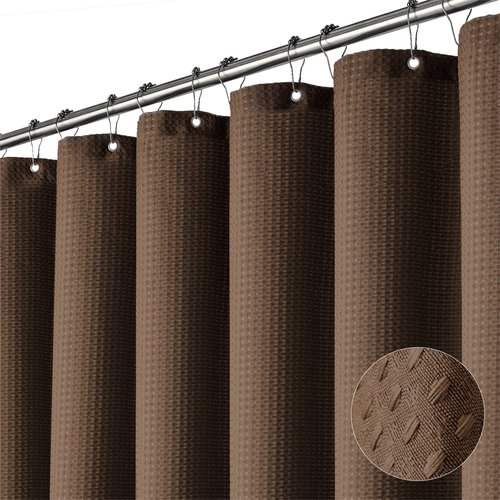 Dynamene Extra Long Shower Curtain - 96 Inch Long Waffle Weave Weighted Thick Cloth Bathroom Shower Curtain, Neutral Heavy Duty Hotel Bath Curtain Set with 12 Plastic Hooks,72x96, Brown