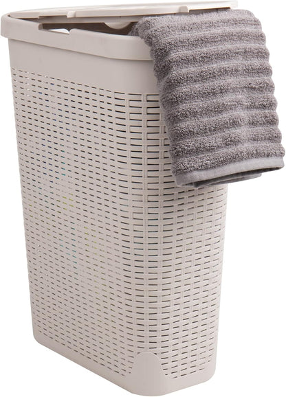 Mind Reader Slim Laundry Hamper - 40L Tapered Design with Lid & Ventilated Cutouts | Ivory Plastic