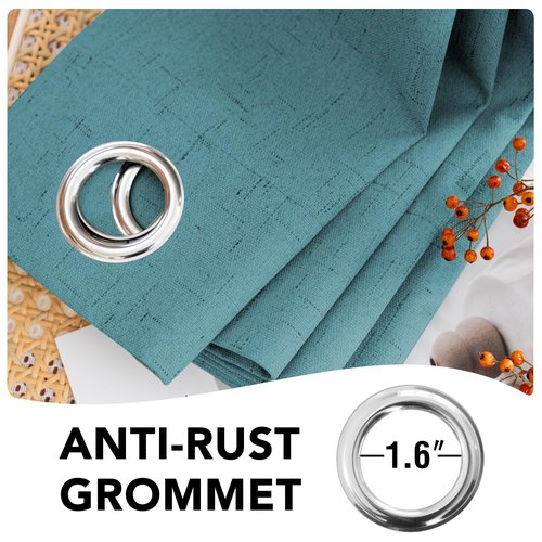 H.VERSAILTEX Linen Blackout Curtains 45 Inches Long 100% Absolutely Blackout Thermal Insulated Textured Linen Look Curtain Draperies Anti-Rust Grommet, Energy Saving with White Liner, 2 Panels, Teal