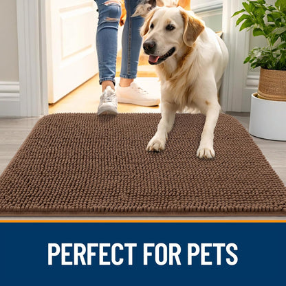 OLANLY Dog Door Mat - Absorbent Non-Slip Chenille Mat for Muddy Paws | 50x30 Mocha Indoor Carpet