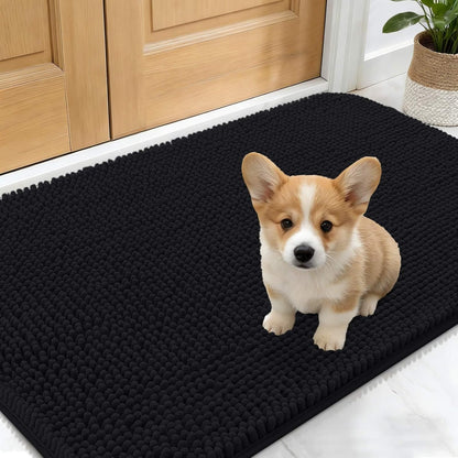 OLANLY Dog Door Mat - Absorbent Non-Slip Mud Mat for Dogs | Quick Dry Chenille, 24x16, Black
