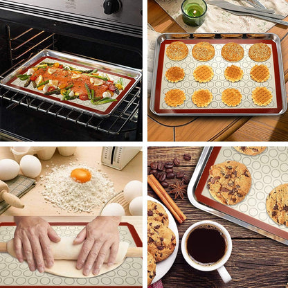 Wildone Baking Sheet Set - 4-Piece Stainless Steel Cookie Sheet with Silicone Mats | 18 x 13 Inch, Non-Toxic & Easy Clean