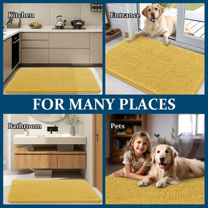 OLANLY Dog Door Mat - Absorbent Non-Slip Mud Mat for Dogs | Quick Dry Chenille, 47x20 Inches, Yellow