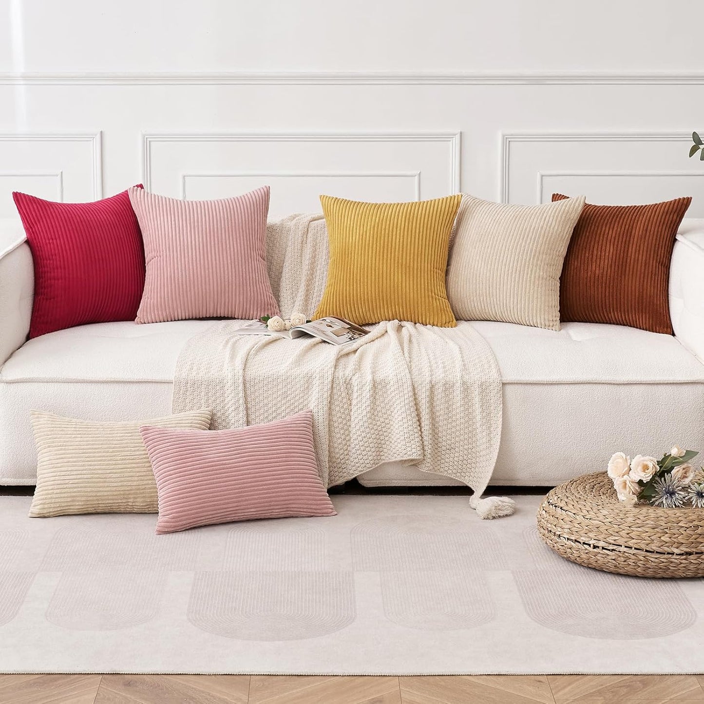 MIULEE Decorative Corduroy Throw Pillow Covers - Soft Solid Cushion Cases for Sofa | 18 x 18 Inch Dark Rust