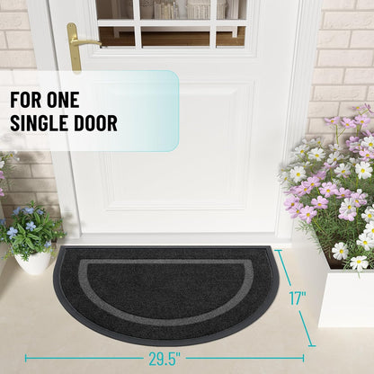 OLANLY Half Circle Door Mat - Waterproof All-Season Indoor/Outdoor Welcome Mat | Low Profile, Easy Clean, 29.5x17, Black