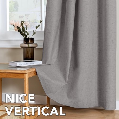 H.VERSAILTEX Linen Curtains 100% Blackout Curtains for Bedroom 84 inch Long Full Light Blocking Nature Linen Blended Window Curtains for Living Room Nickel Grommet (2 Panels, Heathered Dove)