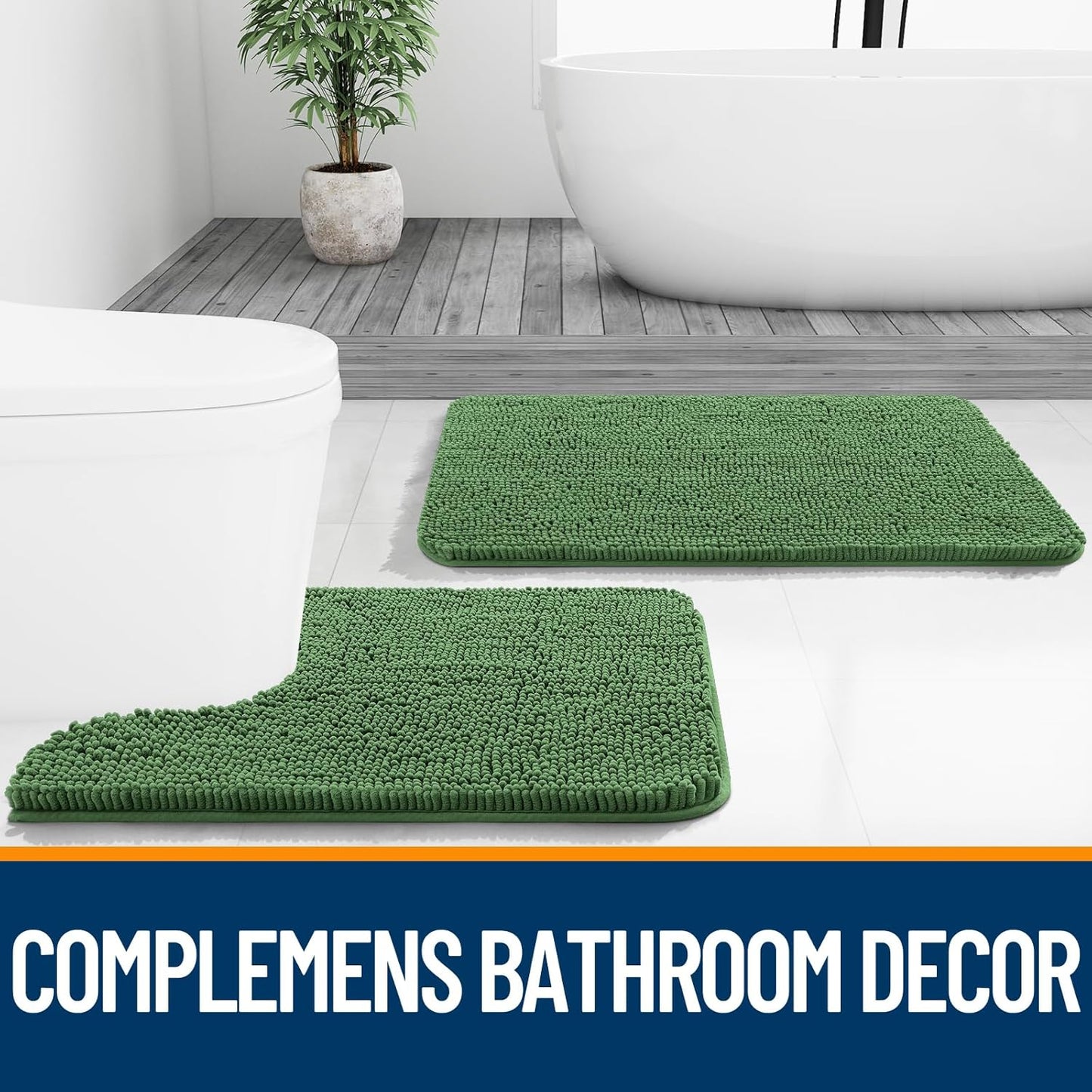OLANLY U-Shaped Toilet Rugs - Extra Soft Absorbent Chenille Bath Mat | 24x20, Olive Green, Non-Slip