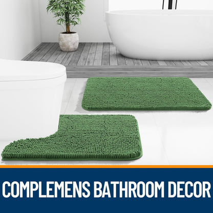 OLANLY U-Shaped Toilet Rugs - Extra Soft, Absorbent Chenille Bathroom Mat | 20x20, Olive Green, Non-Slip