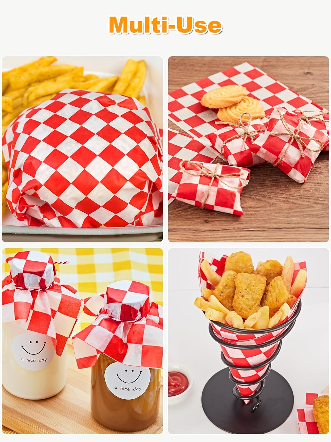SMARTAKE 12 x 12 Inch Non-Stick Wax Paper - 250 Pcs Red Plaid Hamburger Patty & Sandwich Separators