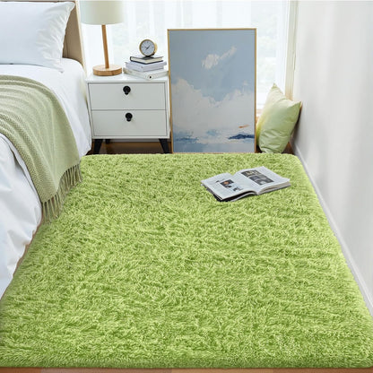 OLANLY Area Rug - Soft Fluffy Shaggy Design | Machine Washable 4x5.9 ft - Grass Green for Living Room & Bedroom