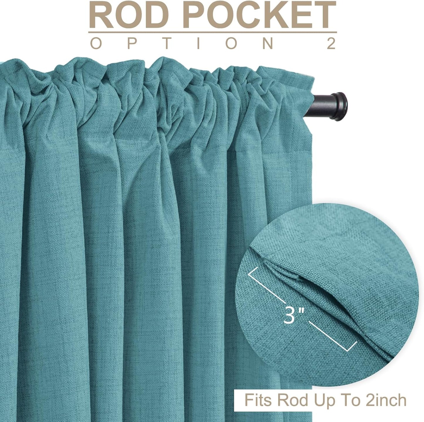 Skiennix 100% Blackout Linen Curtains - Thermal Insulated Drapes, 50" W x 108" L, Dark Cyan - 2 Panels Set