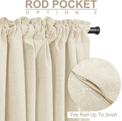Skiennix 100% Blackout Linen Curtains - Thermal Insulated Drapes, 50" W x 84" L, Light Cream - 2 Panels Set