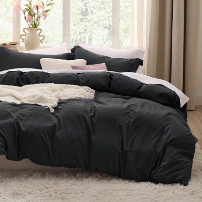 Bedsure Black Duvet Cover Set - Extra Soft Cotton-Like Polyester, Full Size 80x90 Inches, 3 Pieces with Zipper Closure & 2 Pillow Shams