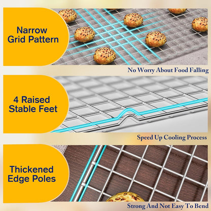 Skiennix Cooling Racks - Heavy Duty Stainless Steel Wire Racks for Baking & Grilling | 10" x 15" - Oven & Dishwasher Safe
