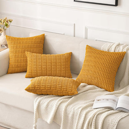 MIULEE Corduroy Throw Pillow Covers - Soft Boho Striped Design | 16x16 Inch, Gold Yellow, Set of 2