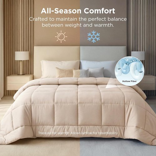 Bedsure Comforter Duvet Insert - Oversized Queen Size, All-Season Down Alternative Bedding, Beige 98 x 98 Inches