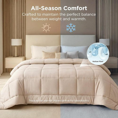 Bedsure Comforter Duvet Insert - Oversized Queen Size, All-Season Down Alternative Bedding, Beige 98 x 98 Inches