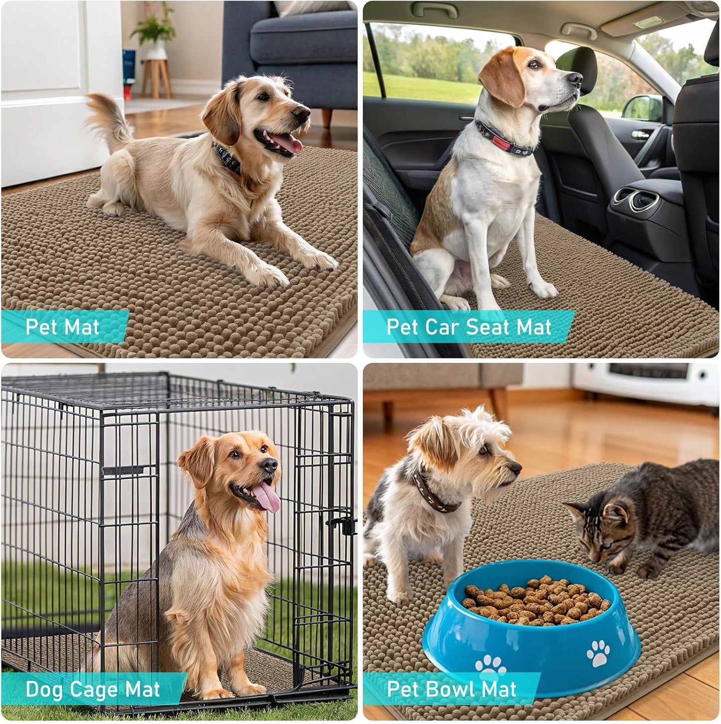 OLANLY Dog Door Mat - Absorbent Non-Slip Chenille Mat for Muddy Paws | 45x27 Tan Indoor Entryway Carpet