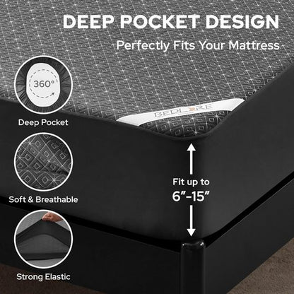 BEDLORE Twin Mattress Protector - Waterproof Noiseless Cover with Stretchable Pockets | Soft, Breathable, Machine Washable (Dark Gray)