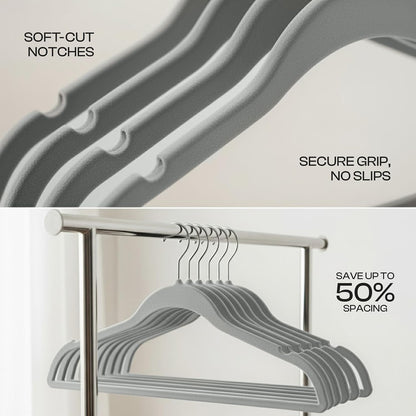 Utopia Home Velvet Hangers - 100 Pack Luxury Non-Slip Slim Coat & Pant Hangers | Grey with 360° Swivel Hook