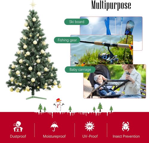 Cosy Family Christmas Tree Storage Bag - Durable Extra Large 7.5 ft Heavy Duty Design with Reinforced Handles & Dual Zippers - Red