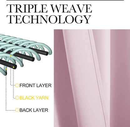 NICETOWN Baby Pink Blackout Curtains - 90-Inch Thermal Insulated Drapes for Large Windows | 2 Panels, 55" Wide