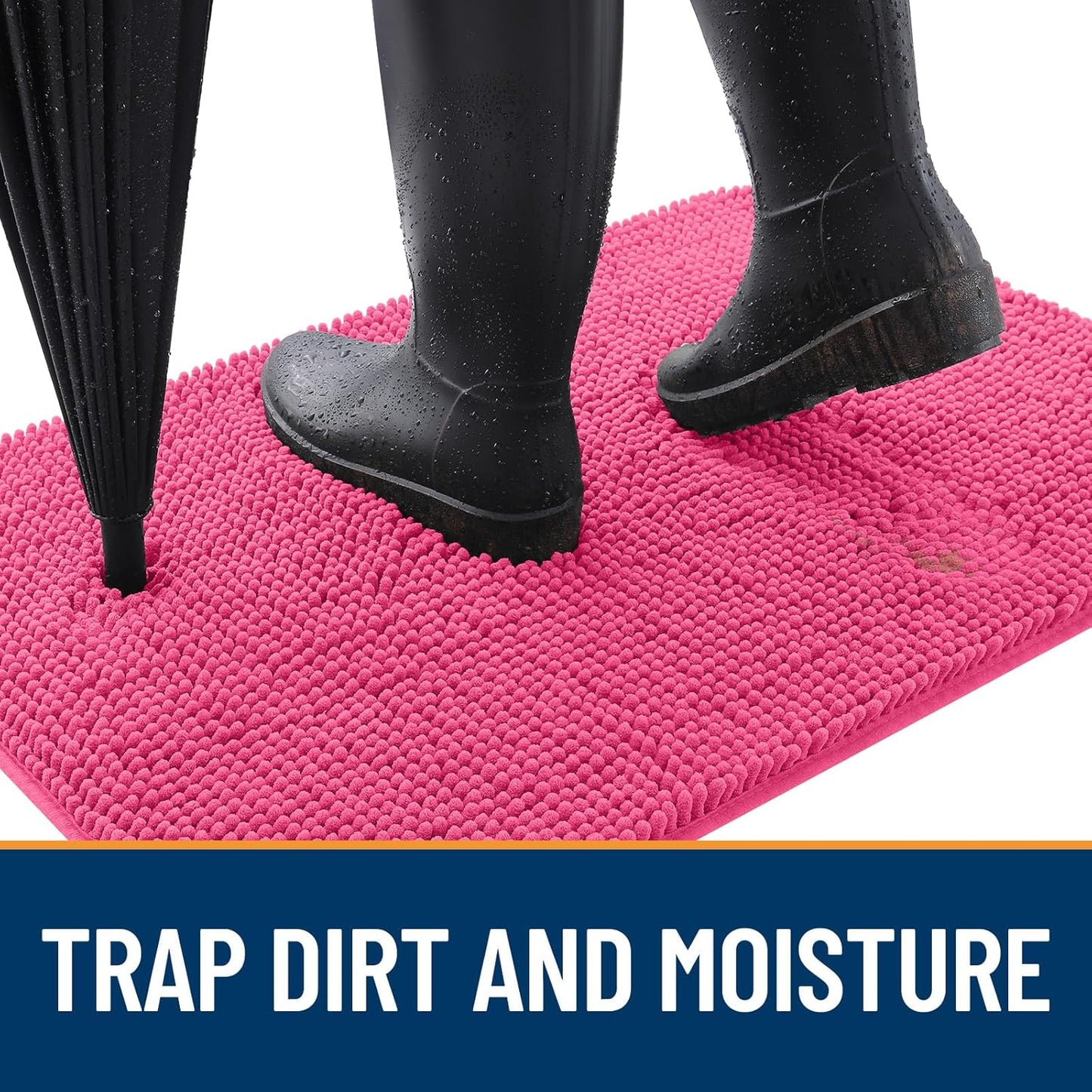 OLANLY Dog Door Mat - Absorbent Non-Slip Chenille for Muddy Paws | Quick Dry Indoor Entryway Carpet 59x32, Hot Pink