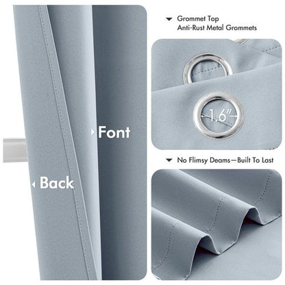 MIULEE Light Blue Blackout Curtains for Bedroom Living Room 63 Inches Long 2 Panels, Thermal Insulated Room Darkening Drapes Solid Grommet Noise Reduction Light Blocking Window Treatments 40x63 Inch